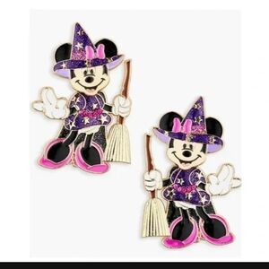 New in Box Disney BaubleBar Halloween Minnie Mouse Witch w/Broom Costume Earring